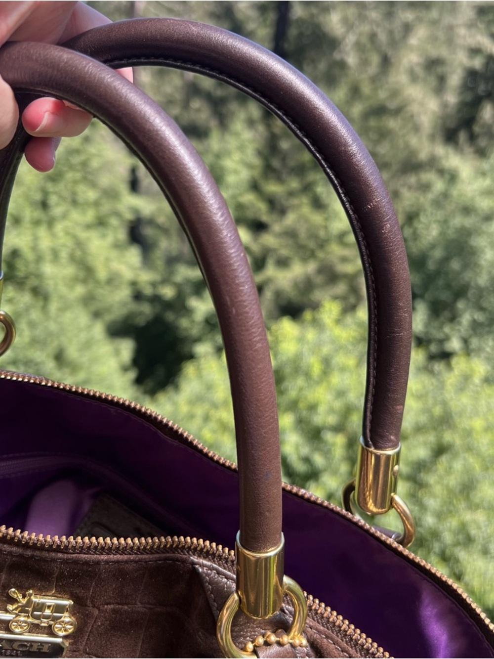 VINTAGE COACH Y2K Croc Embossed Brown Suede Sophia Satchel w Gold Hardware 15949 - Picture 13 of 15